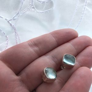 Light blue glass and sterling silver earrings